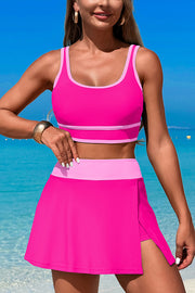 Fashion Contrast Color Stretch Sports Two-piece Bikini Swimsuit