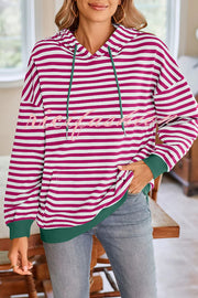 Striped Print Long Sleeve Pocket Loose Hoodie