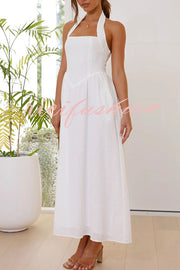 Brunch in Bali Linen Blend Halter Neck Pocketed Maxi Dress