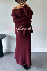 Luka Ribbed Knit Off Shoulder Long Sleeve Sweater and Stretch Maxi Skirt Set