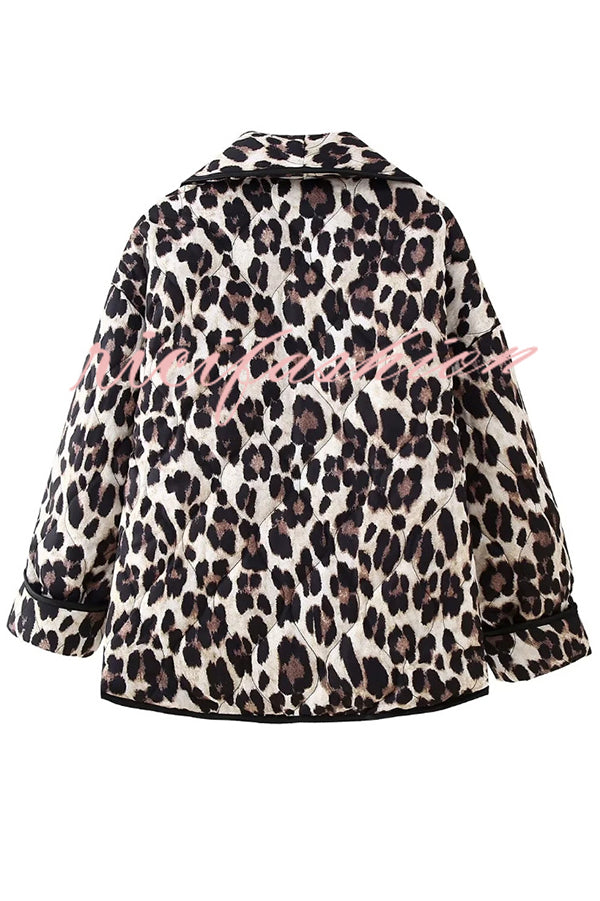 Leopard Print Loose Lapel Pocket Jacket