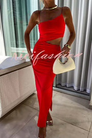 Sexy Partner Asymmetrical Cutouts Slit Stretch Maxi Dress