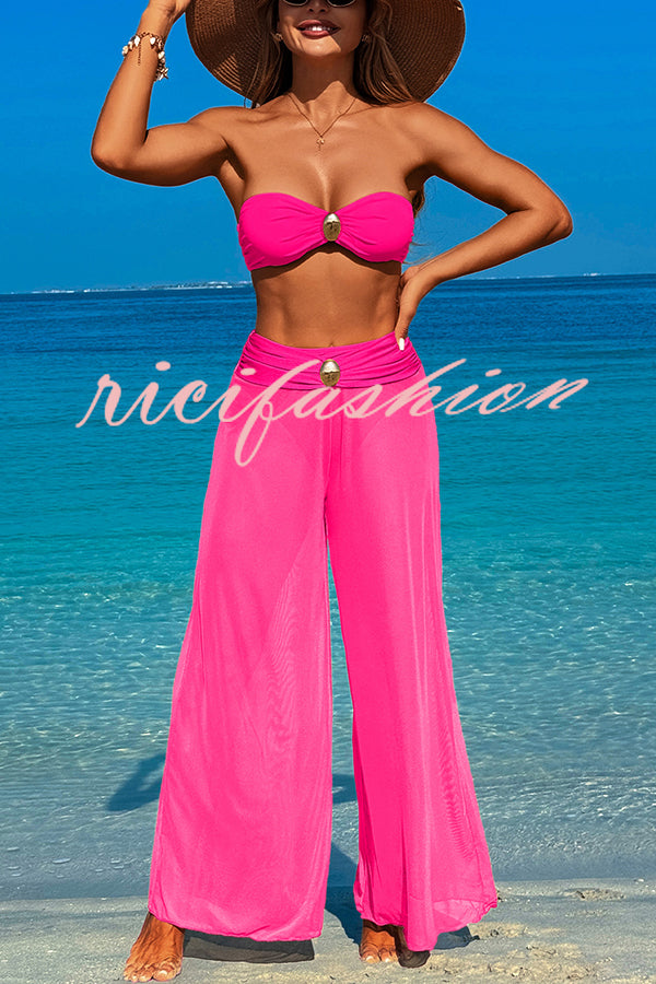 Solid Color Loose Metal Buckle Beach Pants