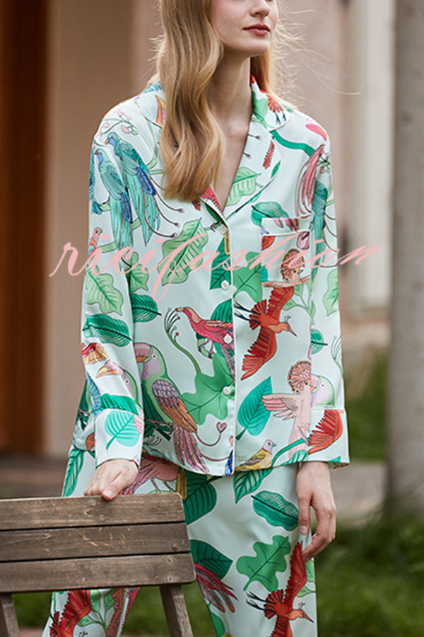 Parrot Print Home Long Sleeved Two-piece Set