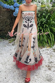 Botanical Print Chiffon Sling Backless Resort Maxi Dress