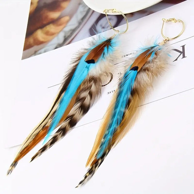 Boho Vintage Colorful Feather Tassel Dangle Drop Earrings