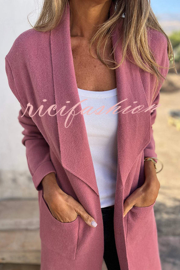 Warmth on Stylish Lapel Mid-length Pocket Knit Cardigan Coat