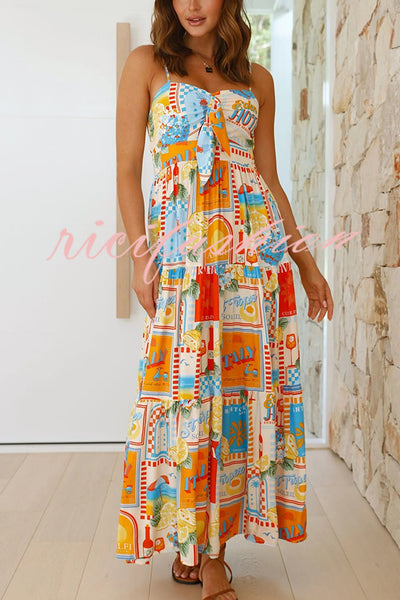 Radiant As Always Unique Print Front Tie-up Slip Maxi Dress