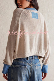 Stylish Contrasting Crew Neck Buttoned Knitted Cardigan