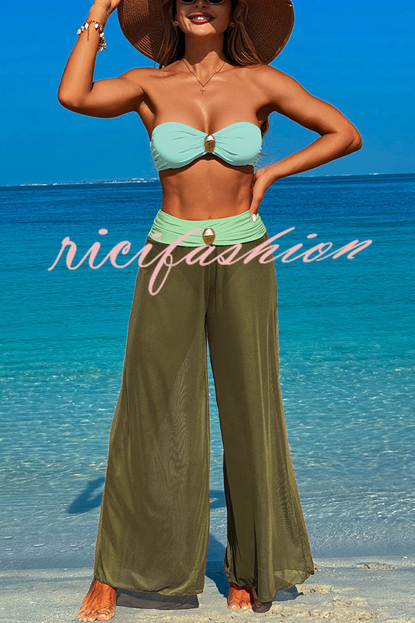 Solid Color Loose Metal Buckle Beach Pants