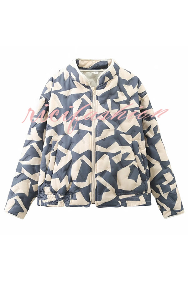 Chrissa Unique Printed Casual Long Sleeve Pocket Cotton Jacket