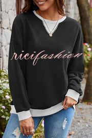 Fashionable Contrasting Color Loose Long-sleeved Casual Sweatshirt