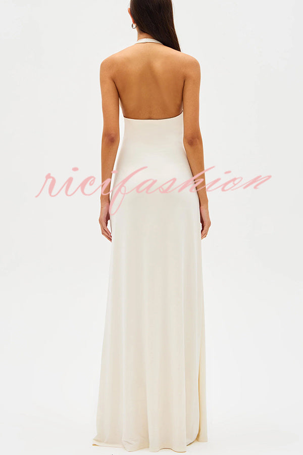 Sexy Silhouette Deep U-neck Halter Waterfall Sash Drape Maxi Dress