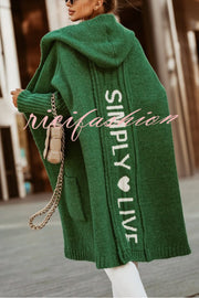 Fashionable Hooded Loose Long Letter Knitted Jacket