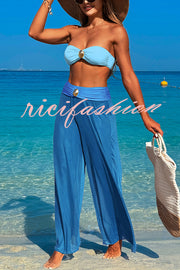 Solid Color Loose Metal Buckle Beach Pants