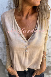 Solid Color Casual V-neck Long-sleeved Loose Top