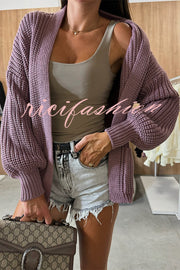 Solid Color V-neck Long-sleeved Casual Knitted Cardigan