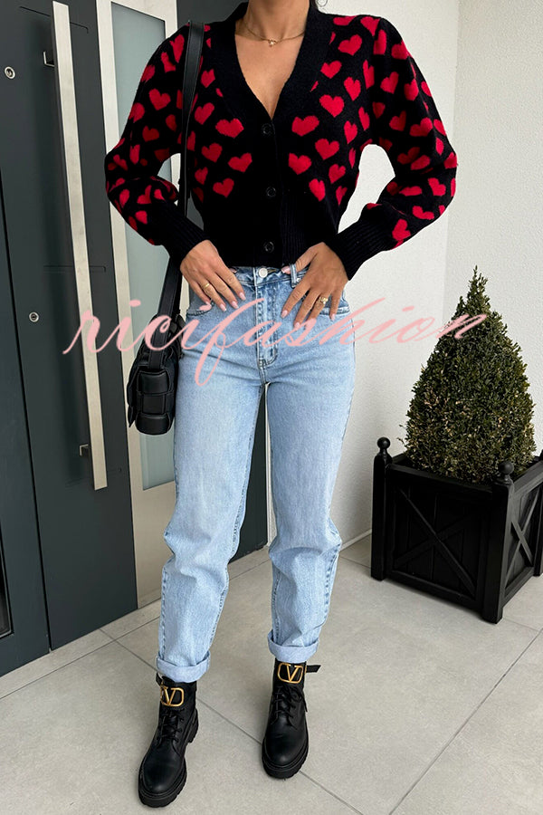 Cute Heart V-neck Long Sleeve Casual Knitted Cardigan