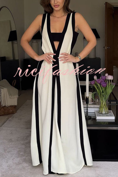 Elegant Piano Keys Reversible Style Colorblock A-line Maxi Dress