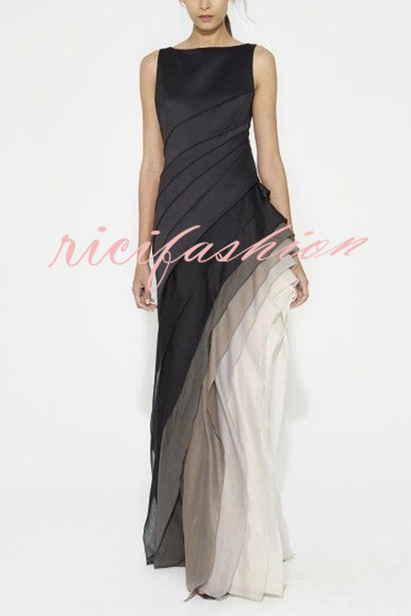 Elegant and Mysterious Tulle Gradient Cascading Design Gown Maxi Dress