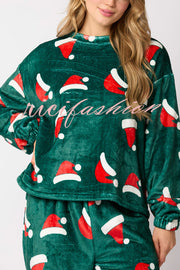 Christmas Printed Crew Neck Long Sleeve Top and Elastic Waist Loose Pants Set