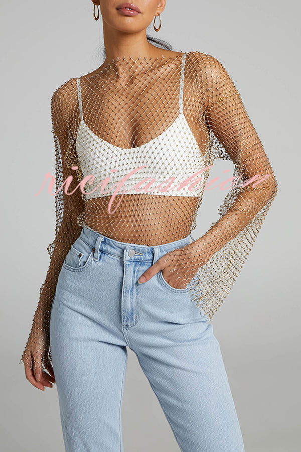 Best Layering Items Diamond Mesh Long Bell Sleeve Top