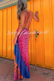 La Bamba Tie-dye Print Back Lace-up Stretch Maxi Dress