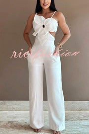 Three-dimensional Flower Accessories Hollow Pocket Jumpsuit