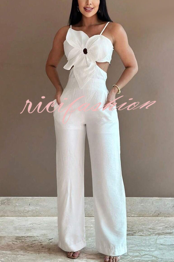 Three-dimensional Flower Accessories Hollow Pocket Jumpsuit