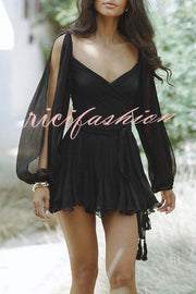 Worthy of Praise Chiffon Long Balloon Slit Sleeve Back Lace-up Mini Dress