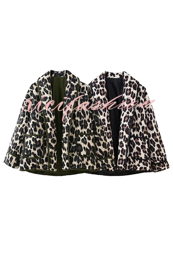 Leopard Print Loose Lapel Pocket Jacket