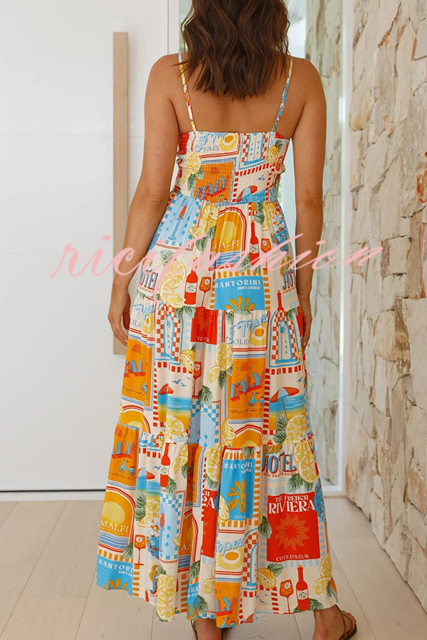 Radiant As Always Unique Print Front Tie-up Slip Maxi Dress