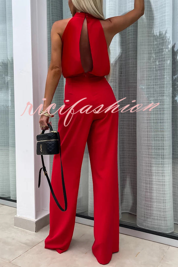 Fashionable Solid Color Sleeveless Hollow Slim Fit Jumpsuit