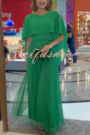 Ready for Holiday Cape Sleeve Tie-up Pleated Maxi Dress