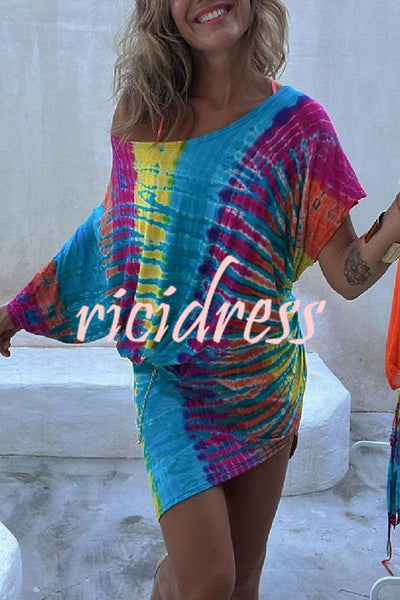 Coda Tie-dye Print Stretch Asymmetrical Hem Oversized Mini Dress