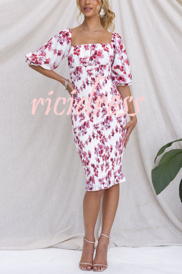 Midnight Beauty Floral Smocked Midi Dress