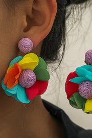 Bohemian Resort Style Fabric Flower Earrings