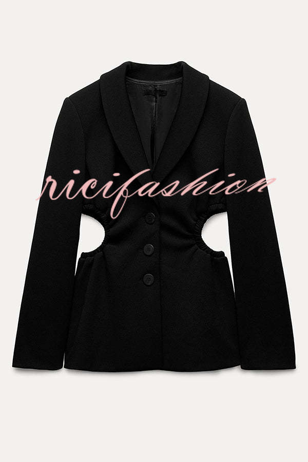 Hipster Boss Solid Color Hollow Side Waist Lapel Long Sleeve Blazer