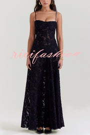 Romantic Vintage Feel Jacquard Fabric Back Lace-up Slip Floaty Maxi Dress