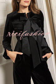 Cue The Cocktails Velvet Tailored Taffeta Bow Detail Peplum Jacket