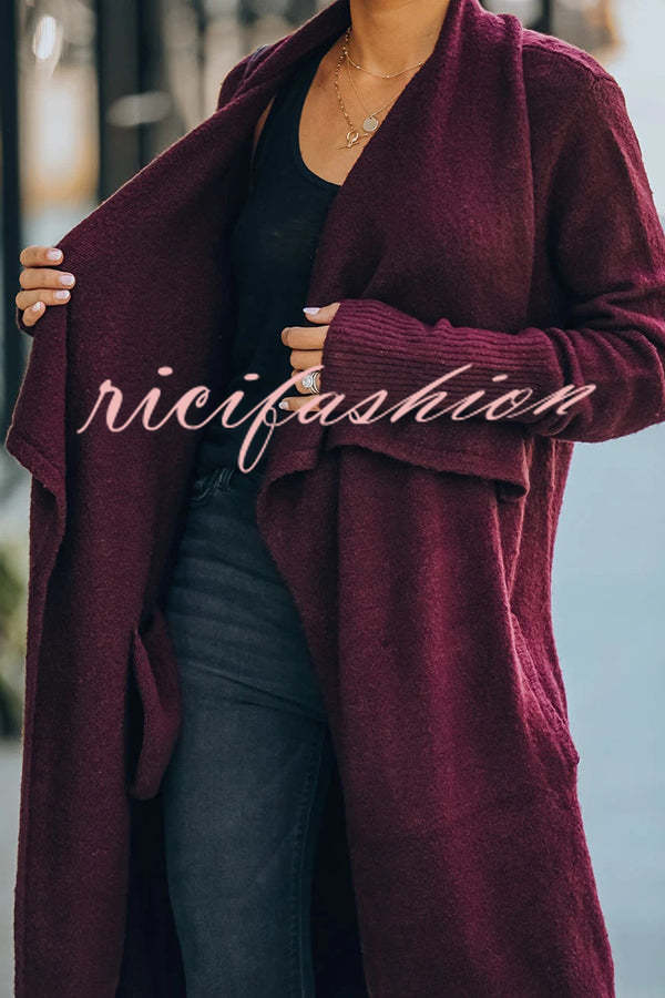 Fireside Pocketed Oversized Drape Neckline Knit Cardigan