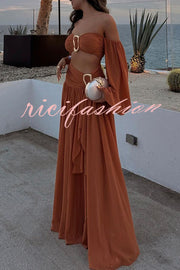 Vacation Chic Chiffon High Rise Flowy Asymmetrical Drape Maxi Skirt