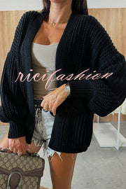 Solid Color V-neck Long-sleeved Casual Knitted Cardigan