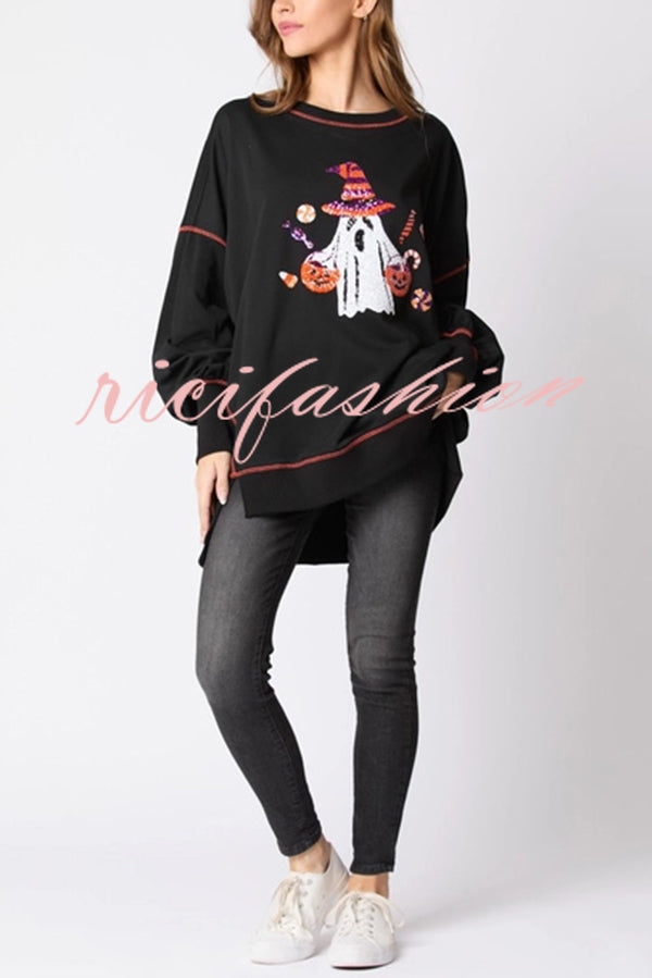 Halloween Ghost Sequin Loose Casual Sweatshirt