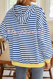 Striped Print Long Sleeve Pocket Loose Hoodie