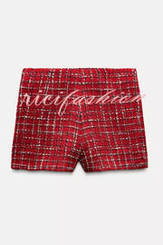 Fashionable Tweed Plaid Texture Casual Mini Skirt