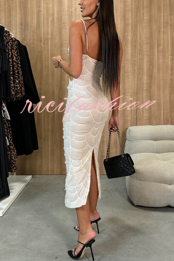 Own It Pearl Sequin Embellished Sexy Backless Cutout Strap Maxi Dress