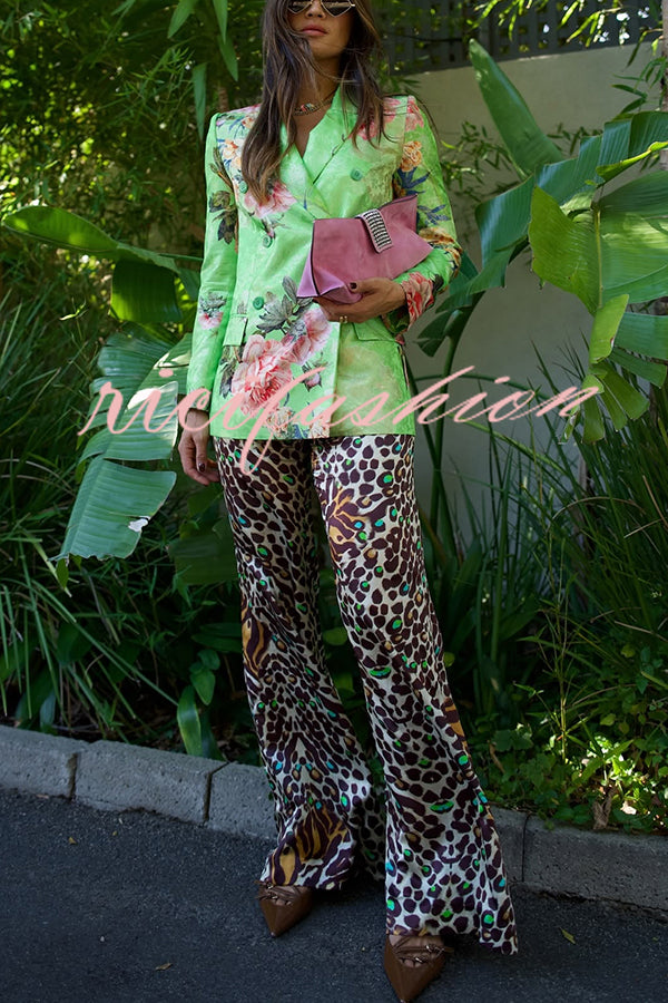 Wild and Free Flowers Printed Button Up Long Sleeve Lapel Blazer