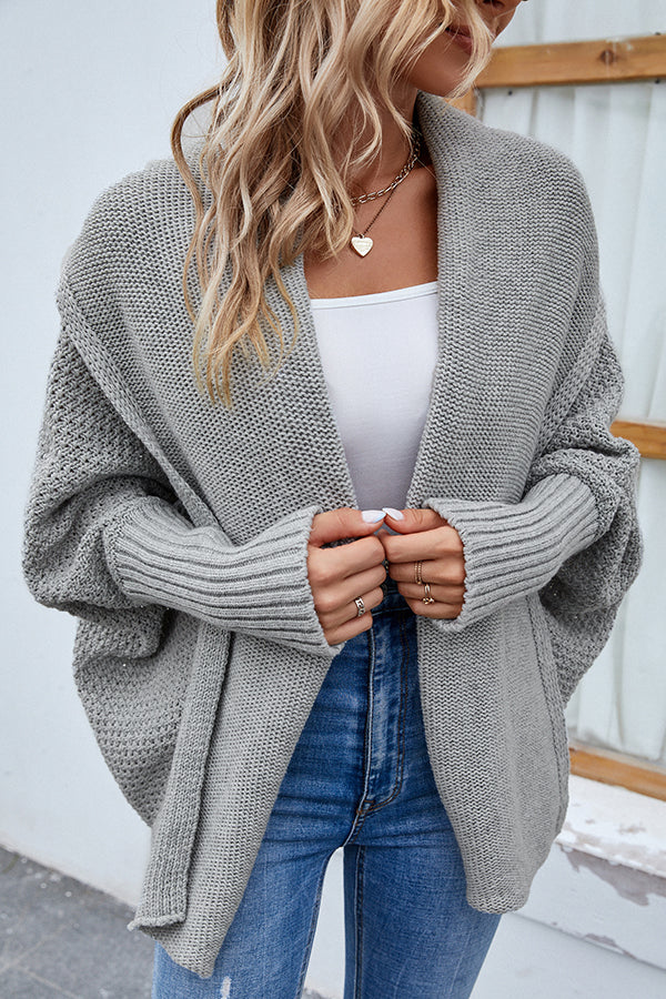 Solid Color Dolman Sleeve Elegant Knitted Cardigan