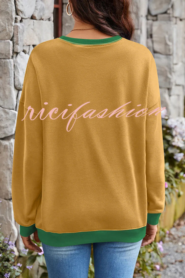 Fashionable Contrasting Color Loose Long-sleeved Casual Sweatshirt